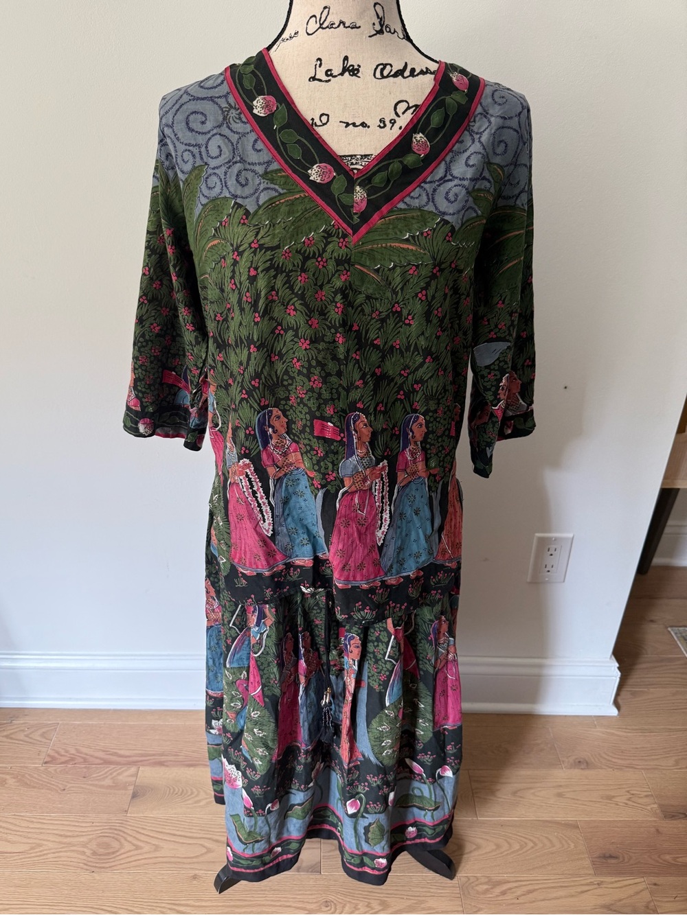 Vintage Star of India Printed Top & Skirt Set – Indian Folk Art / Peacock Print
